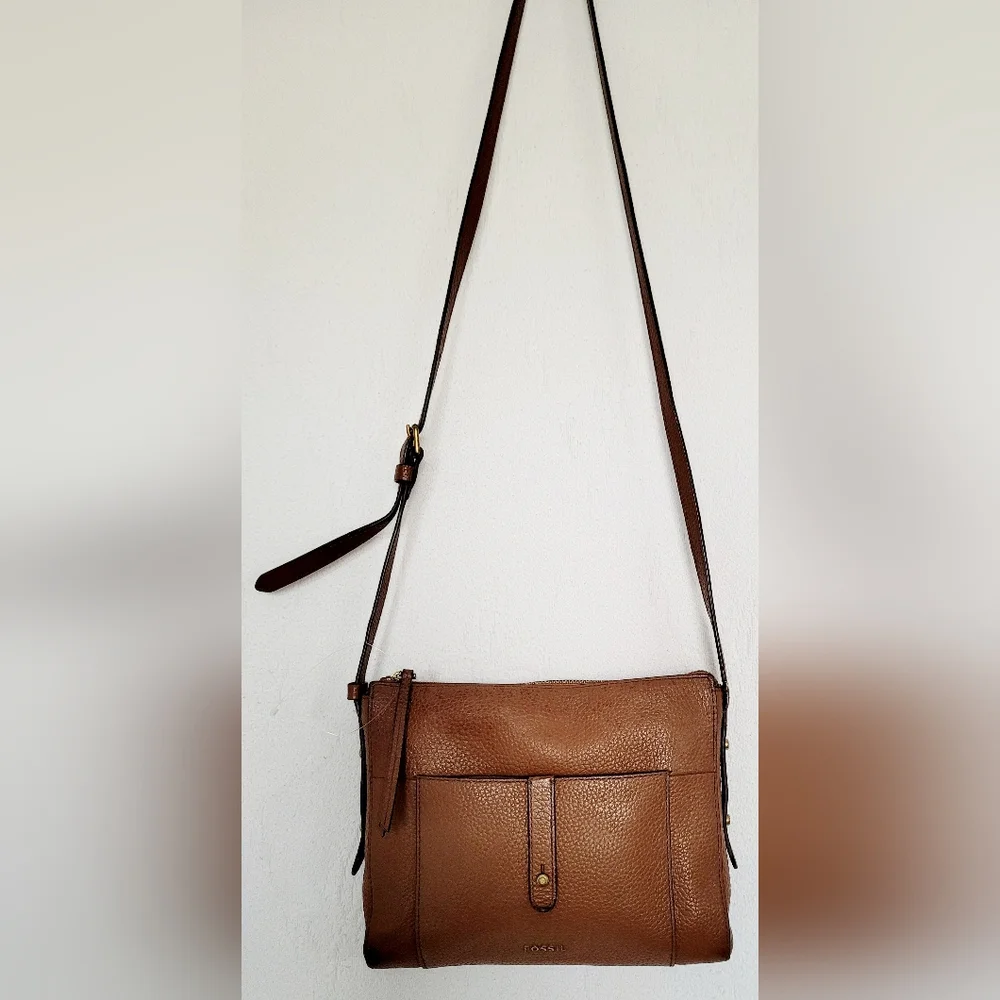 Fossil Gemma Cow Hide Brown Pebbled Leather Crossbody Bag 10